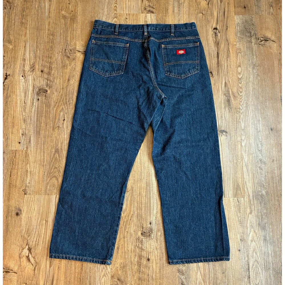 Vintage 90s Dickies Mens Blue Dark Wash Denim Jeans Straight Regular Fit 36x30